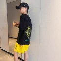 クロムハーツ半袖キッズ T シャツ 黄緑配色馬蹄サークルクロス背面大プリント キッズ黒 CHROME HEARTS 風 子供服オーバーサイズコットン T シャツ 男児ストリート春夏ウェア