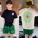 クロムハーツトップス キッズ服 半袖Tシャツユニセックス 男の子 女の子Chrome Hearts キッズ tシャツハイブランド子供tシャツコピー激安クロムハーツ風 蹄鉄クロス総柄 前後プリントキッズ半袖 T シャツ 2 色展開