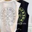 Chrome Hearts 風 馬蹄サークルクロス薄キッズノースリーブタンクトップ 白黒 2 色展開 男女兼用春夏コットントップスクロムハーツ子供服 男の子ハイブランド韓国風