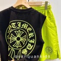 Chrome Hearts 風 馬蹄サークルクロス薄キッズノースリーブタンクトップ 白黒 2 色展開 男女兼用春夏コットントップスクロムハーツ子供服 男の子ハイブランド韓国風