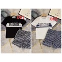 ディオールDior キッズセットアップ男女兼用コットン春夏横ライン大 DIOR ロゴ半袖 T シャツ オブリーク総柄ショーツ キッズ 2 色上下セットディオール子供服
