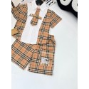 バーバリーキッズセットアップ 夏Burberry 風 クラシックヴィンテージチェック 男の子キッズ2点セット 子供服Burberry高品質記念写真映え ヴィンテージチェックキッズ 3 点セット 馬騎士ロゴ刺繍ショーツ 男の子誕生日プレゼントお出かけ服