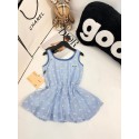 ミュウミュウ子供服女の子ブランド子供洋服可愛いMiuMiu 風 キッズワンピース ノースリーブ 水色リボンプリント 女児 春夏ガーリーハイブランド子供服ミュウミュウ女の子洋服