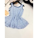 ミュウミュウ子供服女の子ブランド子供洋服可愛いMiuMiu 風 キッズワンピース ノースリーブ 水色リボンプリント 女児 春夏ガーリーハイブランド子供服ミュウミュウ女の子洋服