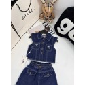 シャネルCHANELキッズセットアップ シャネル風 CC ストーンデニムノースリーブ 2 点セット 女の子キッズ春夏カジュアル上下ウェアシャネル子供服女の子ハイブランド