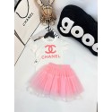 シャネルブランド子供洋服 CHANEL 風 ピンク大 CC ロゴ半袖 T シャツ & レース裾チュールスカート 2 点セット 女の子キッズ柔らか綿素材 春夏パーティーお出かけ子供服シャネル キッズセットアップ女の子 