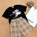 激安バーバリー Burberry キッズセットア男の子 女の子 ハイブランド子供服 コピーバーバリー風クラシックチェックショーツ テディベア半袖パジャマ