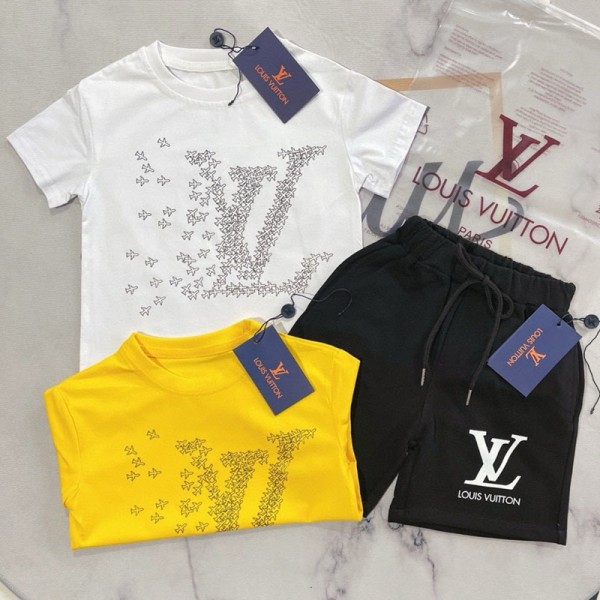 激安ルイヴィトン キッズ半袖 T シャツ ショーツセット 飛行機モノグラム 2 色展開LV子供服セット男の子 女の子 ハイブランドルイヴィトン 子供服