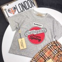  ハイブランドバーバリー子供服セットアップ男の子BURBERRY ロゴ円形プリント 杢グレー半袖 T シャツ クラシックチェックショーツ キッズ上下セットハイブランド韓国風
