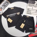 激安バーバリーBurberry子供服セットアップ韓国風バーバリーロゴテディベア半袖 T シャツ 黒ショーツ キッズ上下セット 男の子女の子兼用