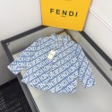 ハイブランドフェンディ子供服男の子 女の子 FENDI 総柄ロゴ 子供長袖シャツ 男女兼用 デニム調ブルーFENDI 子供シャツフェンディ総柄長袖シャツ男の子