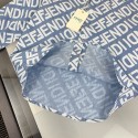 ハイブランドフェンディ子供服男の子 女の子 FENDI 総柄ロゴ 子供長袖シャツ 男女兼用 デニム調ブルーFENDI 子供シャツフェンディ総柄長袖シャツ男の子