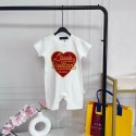 ルイヴィトンLV ベビーキッズ子供服ハート柄大プリント 半袖ベビーロンパース ホワイト 赤ちゃん服ハイブランドルイヴィトン半袖 男の子女の子兼用