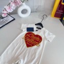 ルイヴィトンLV ベビーキッズ子供服ハート柄大プリント 半袖ベビーロンパース ホワイト 赤ちゃん服ハイブランドルイヴィトン半袖 男の子女の子兼用