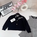シャネルCHANEL子供服女の子千鳥格子ノースリーブワンピース＋リボン付きカーディガン 女の子 2 点セットシャネルブラック上品キッズセットアップ 千鳥柄ワンピース 長袖カーディガン