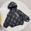 クロムハーツ子供服 総柄プリントジップパーカー ウエストゴム 春秋アウターChrome Hearts 薄手防風キッズアウター 総柄フードジャケット 男女兼用ハイブランド韓国風