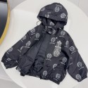 クロムハーツ子供服 総柄プリントジップパーカー ウエストゴム 春秋アウターChrome Hearts 薄手防風キッズアウター 総柄フードジャケット 男女兼用ハイブランド韓国風