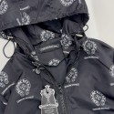 クロムハーツ子供服 総柄プリントジップパーカー ウエストゴム 春秋アウターChrome Hearts 薄手防風キッズアウター 総柄フードジャケット 男女兼用ハイブランド韓国風