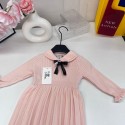 シャネル ピンク襟付き キッズニットワンピース リブ編み リボン飾り 女の子ハイブランドCHANEL子供服長袖子供ワンピース ピーターパン襟 リボン付き 春秋ニットワンピ