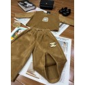ハイブランドシャネルCHANEL女の子セットアップ キッズ ボアセットアップ 長袖トップス + ワイドパンツ 秋冬 柔らか起毛 2 点セットシャネル子供服 女の子 秋冬