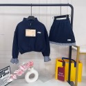 MiuMiuミュウミュウ子供洋服女の子 ハイネックスウェット チェックレイヤースカート 上下セット 紺色ハイブランドミュウミュウ2 点セット 秋服