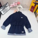 MiuMiuミュウミュウ子供洋服女の子 ハイネックスウェット チェックレイヤースカート 上下セット 紺色ハイブランドミュウミュウ2 点セット 秋服