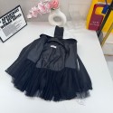 シャネルCHANEL子供服 キッズダブル C 刺繍フード付きウエスト切り替えブルゾンシャネルCHANEL女の子黒秋冬シャネル女児白袖切り替えフードジャケット 裾チュール付きウエストゴム