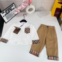 バーバリー Burberry  子供服 セットアップ 男の子 長袖 T シャツ カーキパンツ 英国風チェック柄 春秋 ハイブランドバーバリー綿長袖 T シャツ カーキパンツ ヴィンテージチェック 普段着
