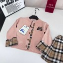 バーバリー Burberry女の子 ニットカーディガン チェックプリーツスカート 2 点セット 秋服 バーバリー Burberry子供服キッズ ピンクニットアウター 格子柄スカート セットアップ 女児 お出かけ着