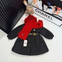 シャネルCHANELキッズ キルティング中綿コート マフラー付き リボンベルト ブラック シャネル 男女兼用子供コート 長袖 冬こども服