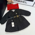 シャネルCHANELキッズ キルティング中綿コート マフラー付き リボンベルト ブラック シャネル 男女兼用子供コート 長袖 冬こども服