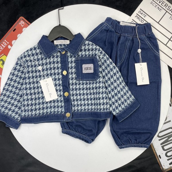 ハイブランド激安ディオールDior子供服セット男女兼用キッズデニム 2 点セット 千鳥チェック 秋のお出かけコーデ