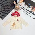 バーバリーBurberryキッズ フード付きジャケット チェックフード 刺繍ロゴ クリーム バーバリー 男女兼用子供ジャケット 長袖 秋冬こども服