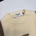 セリーヌCELINEキッズ 長袖ニットセーター 胸ロゴワッペン 長袖トップスセリーヌCELINE 男女兼用子供セーター クリームxブラウン 秋冬こども服