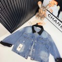 シャネルCHANELキッズ デニムジャケット 切替カラー ロゴタグ 男の子 女の子 シャネルCHANEL 男女兼用子供ジャケット ブルーデニム 秋冬こども服