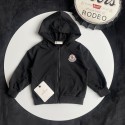 モンクレールMONCLERキッズ フード付きジップパーカー ロゴワッペン ブラック モンクレールMONCLER 男女兼用子供パーカー 長袖 秋冬こども服