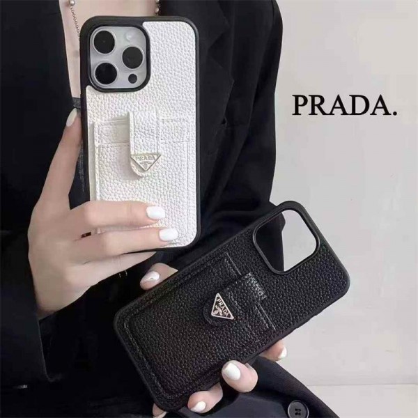 ハイブランドプラダ風Galaxy s26 ultra s26 s25ケース男女兼用iphone18pro/17promax 16 ケースPRADA カードポケット付き レザー調 iPhone ケース ホワイト / ブラック 2 色展開人気プラダギャラクシーs26 s25 s24 s23 ultra携帯ケース