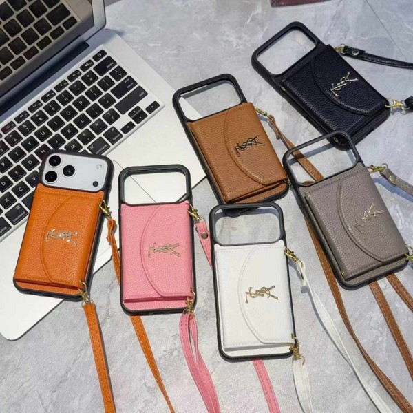 イヴサンローランYSL Galaxy s26 ultra s26 s25ケースグレインレザー調 ミラー付きスマホハイブランド人気サムソン s26 25 ultraケースセレブ愛用 イヴサンローランiphone18pro/18promax 18 17ケース財布型斜め掛け