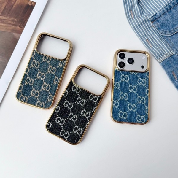 グッチ風iPhone17 pro max 18pro max  ケース 豪華GUCCI ハイブランドアイフォン18pro max 18plus 17プロマックス 携帯ケースグッチ iphone18 17 17 plus 17ケースGG ジャカードデニム調 ゴールドエッジスマホケース 3 色展開