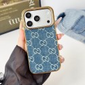 グッチ風iPhone17 pro max 18pro max  ケース 豪華GUCCI ハイブランドアイフォン18pro max 18plus 17プロマックス 携帯ケースグッチ iphone18 17 17 plus 17ケースGG ジャカードデニム調 ゴールドエッジスマホケース 3 色展開