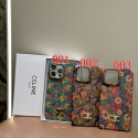 セリーヌiphone 18 18promaxケースハイブランドレディース向CELINE 風アイフォン 18pro max 18air 18 plus 18air 18pro 17pro レディース高級カバーヴィンテージ花蝶総柄レザー調スマホケース トリオンフ金メタルロゴ付き 3 色展開