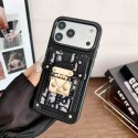 ディオールアイフォン 18pro max 17pro max 18pro 18Plus ハイブランド風背面にカード入れ付き新作ミニハンドバッグ一体型 ディオールiphone 18 18promaxケースDiorレディースジャカード D 総柄レザー調 金ロック飾り 2 色展開
