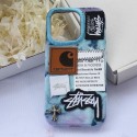 Stussyアイフォン18pro max 18 17ケース ロゴ刺繍パッチ Carhartt レザータグ デニム生地スマホケースStussy ステューシー  iPhone 18 18promax 18pro 18air 18plusケースStussyヒップホップ古着風ワッペン付き携帯カバー ブルーパープルタイダイ iPhone17/18/16 対応