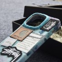 Stussyアイフォン18pro max 18 17ケース ロゴ刺繍パッチ Carhartt レザータグ デニム生地スマホケースStussy ステューシー  iPhone 18 18promax 18pro 18air 18plusケースStussyヒップホップ古着風ワッペン付き携帯カバー ブルーパープルタイダイ iPhone17/18/16 対応