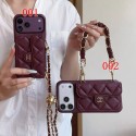 シャネルCHANELアイフォン18pro max 18pro 17 pro max ダイヤキルティング カードケース Iphone18 Plus 17Pro Max 18 ultra airケース ワインレッド ショルダーストラップ付きブランド レディース女性