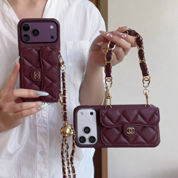 シャネルCHANELアイフォン18pro max 18pro 17 pro max ダイヤキルティング カードケース Iphone18 Plus 17Pro Max 18 ultra airケース ワインレッド ショルダーストラップ付きブランド レディース女性