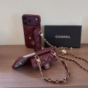 シャネルCHANELアイフォン18pro max 18pro 17 pro max ダイヤキルティング カードケース Iphone18 Plus 17Pro Max 18 ultra airケース ワインレッド ショルダーストラップ付きブランド レディース女性