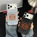 ロエベ可愛いアイフォン18pro max 17 pro max 18 ケース デニム ポケット アネグラム 刺繍 Iphone18 Plus 17Pro Max ブランド レディース 人気 ロエベLOEWE ライトブルー ブラック アイフォン18pro 17 proカバー