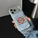 ロエベ可愛いアイフォン18pro max 17 pro max 18 ケース デニム ポケット アネグラム 刺繍 Iphone18 Plus 17Pro Max ブランド レディース 人気 ロエベLOEWE ライトブルー ブラック アイフォン18pro 17 proカバー
