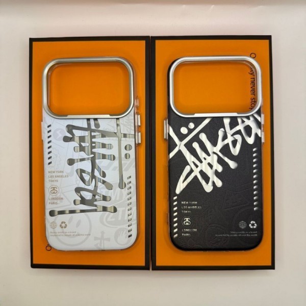 ステューシー Iphone18 Plus 17Pro Max ブランド レディース 人気アイフォン18pro max 17 pro max 18 ケース クリア メッキ フレーム グラフィック STUSSY ホワイト ブラック アイフォン18pro 17 proカバー